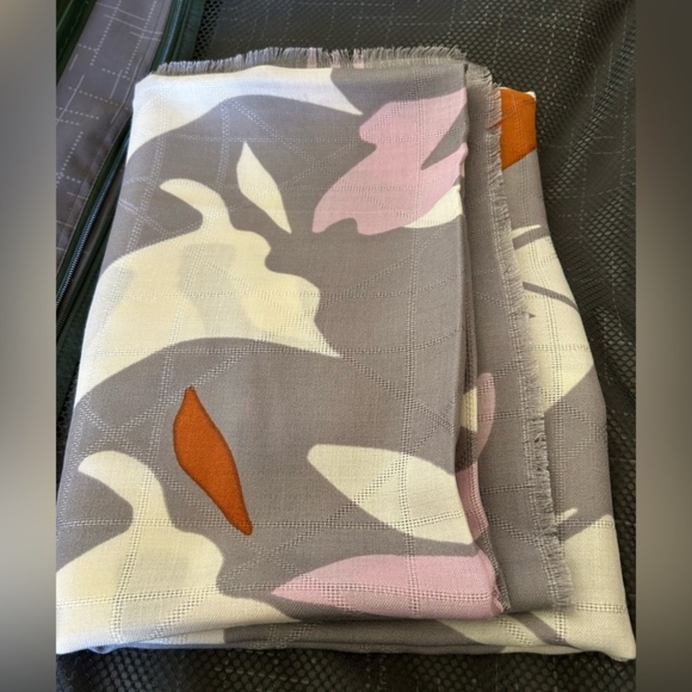 Abstract Leaf Print Scarf Grey silk-blend abstract print raw-edge scarf